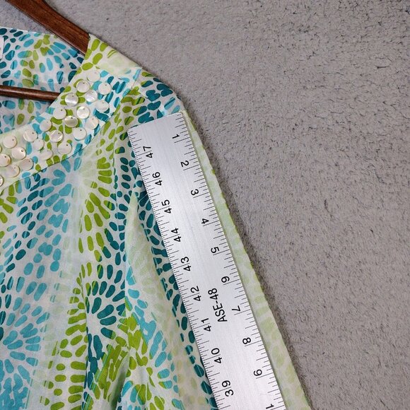 Adrienne Vittadini Top Women's XL Green Blue Floral Beaded Embellished Tunic NWT - Picture 6 of 11